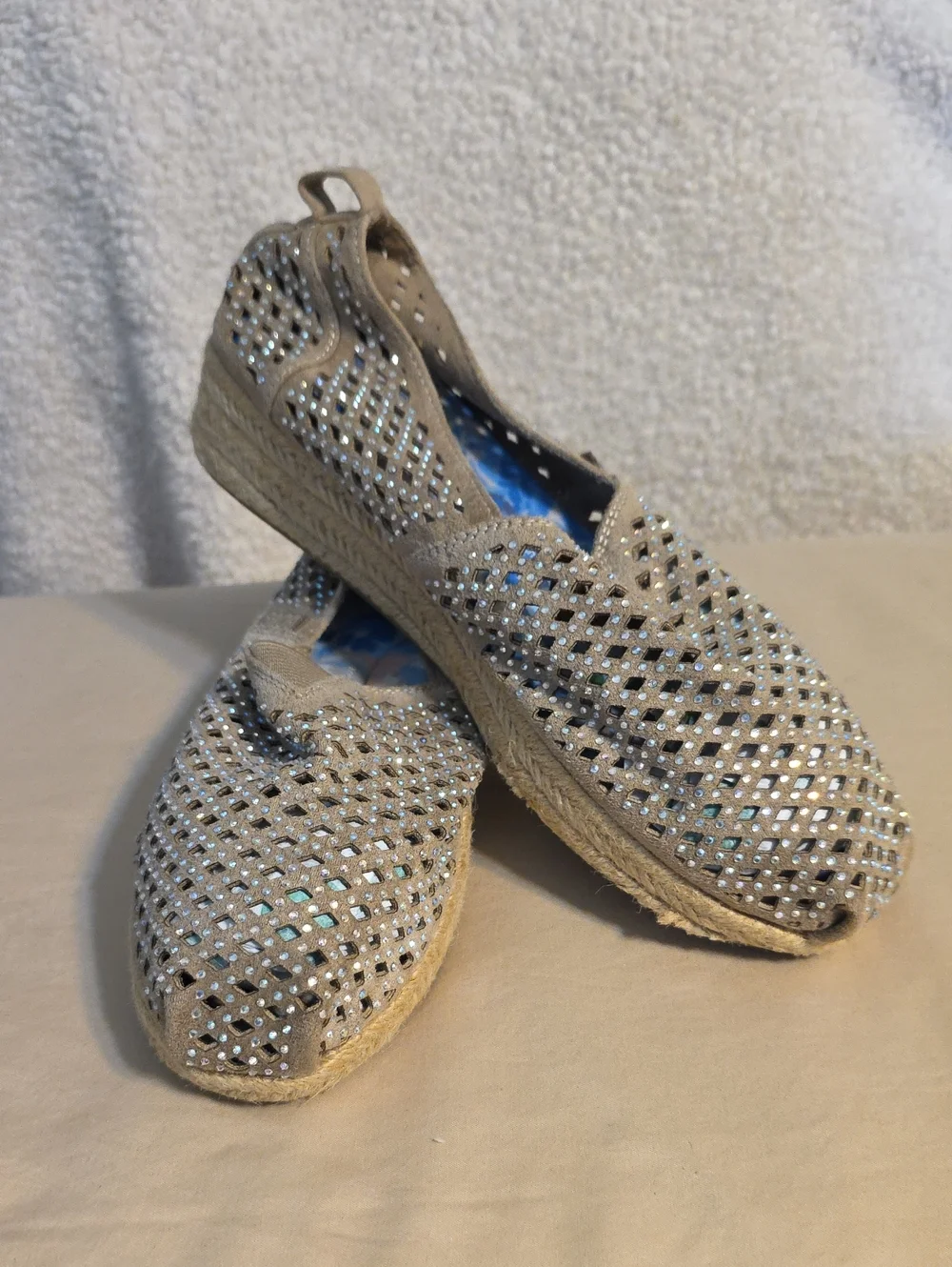 Skechers Beige Rhinestone Espadrille Wedge Slip-Ons